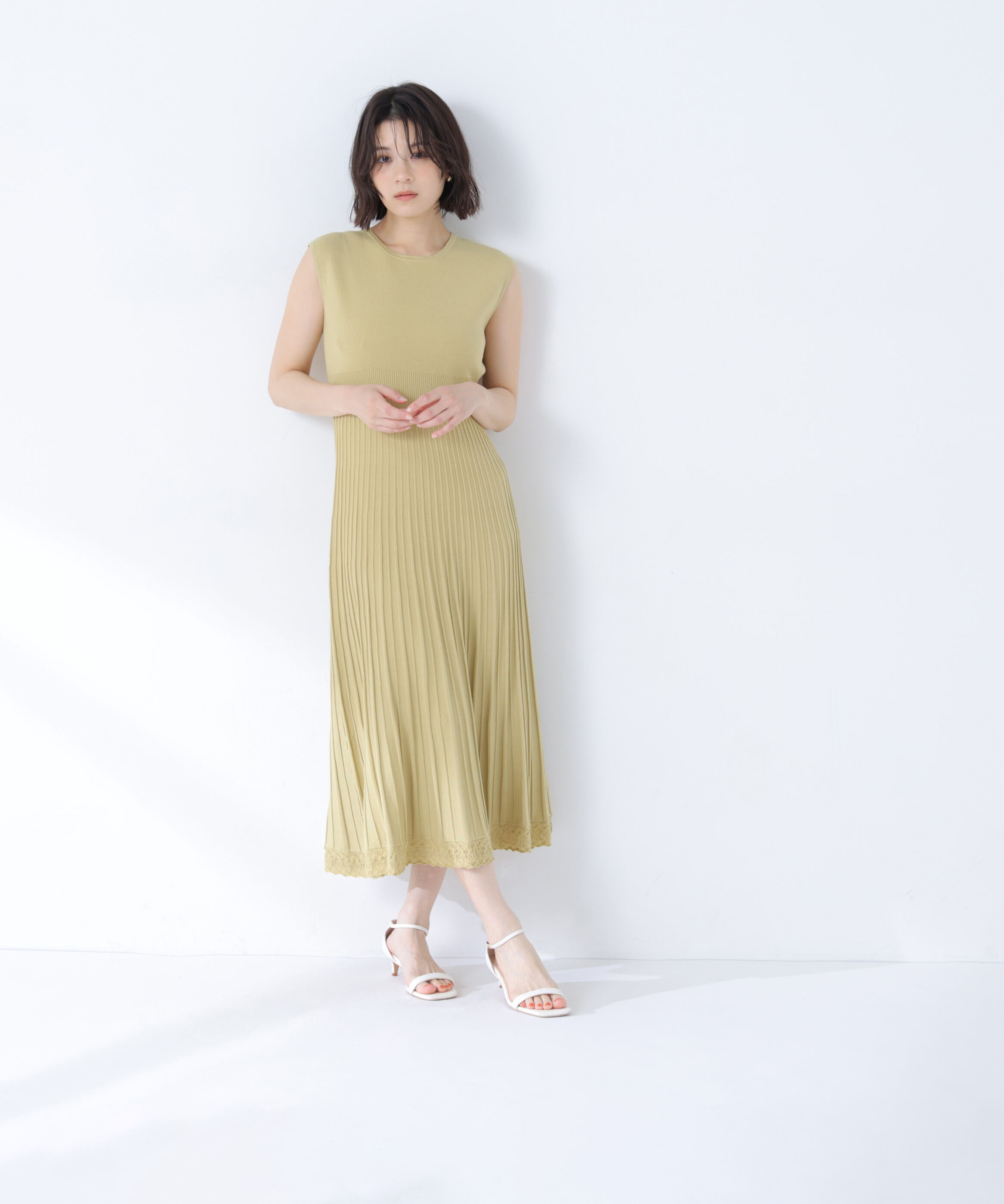  「シャツカラーナローリボンニットワンピース」|ワンピース|