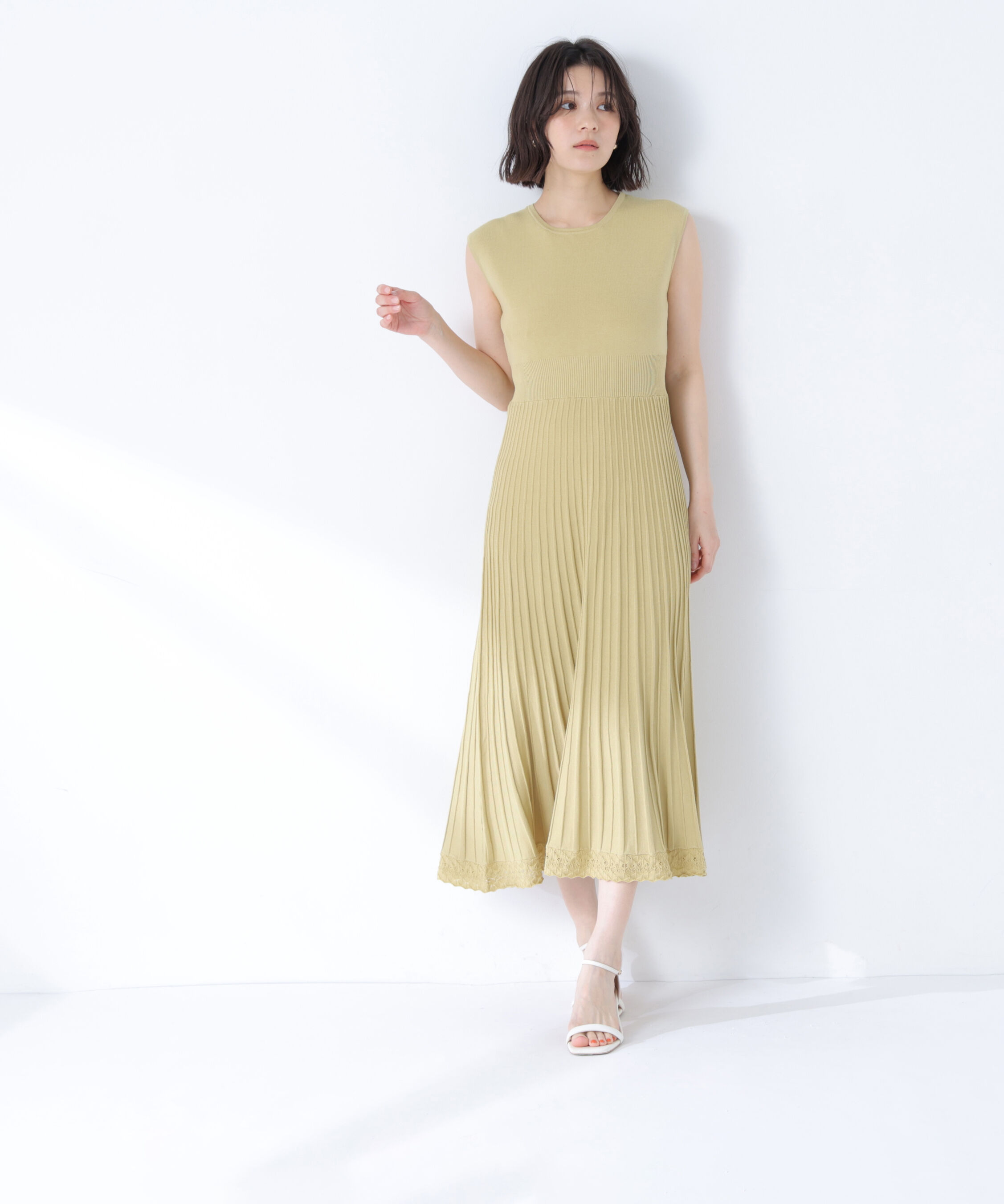  「シャツカラーナローリボンニットワンピース」|ワンピース|