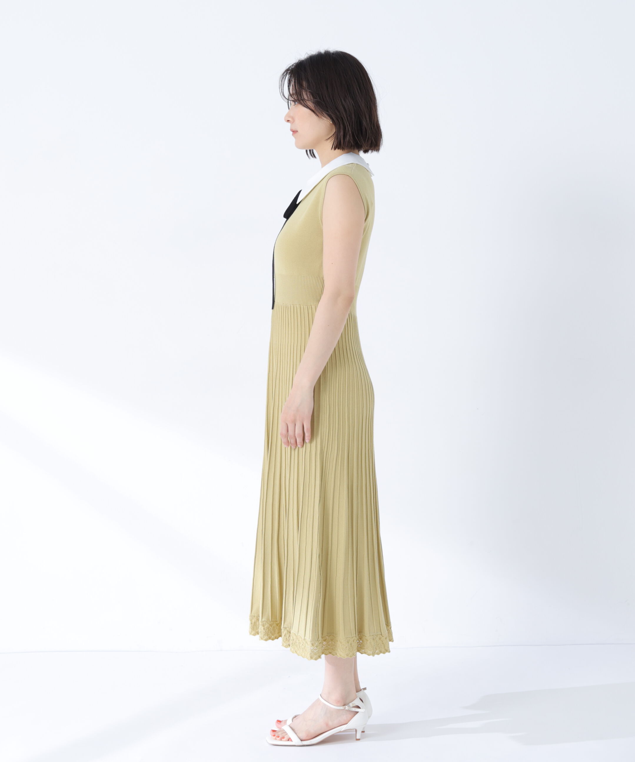  「シャツカラーナローリボンニットワンピース」|ワンピース|