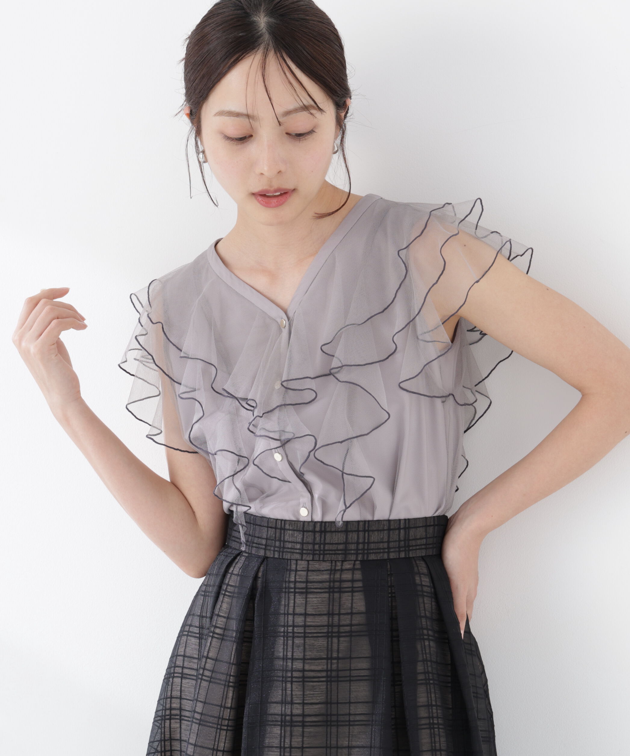 PROPORTION BODY DRESSING「チュールラッフルブラウス 26SS」|シャツ・ブラウス|