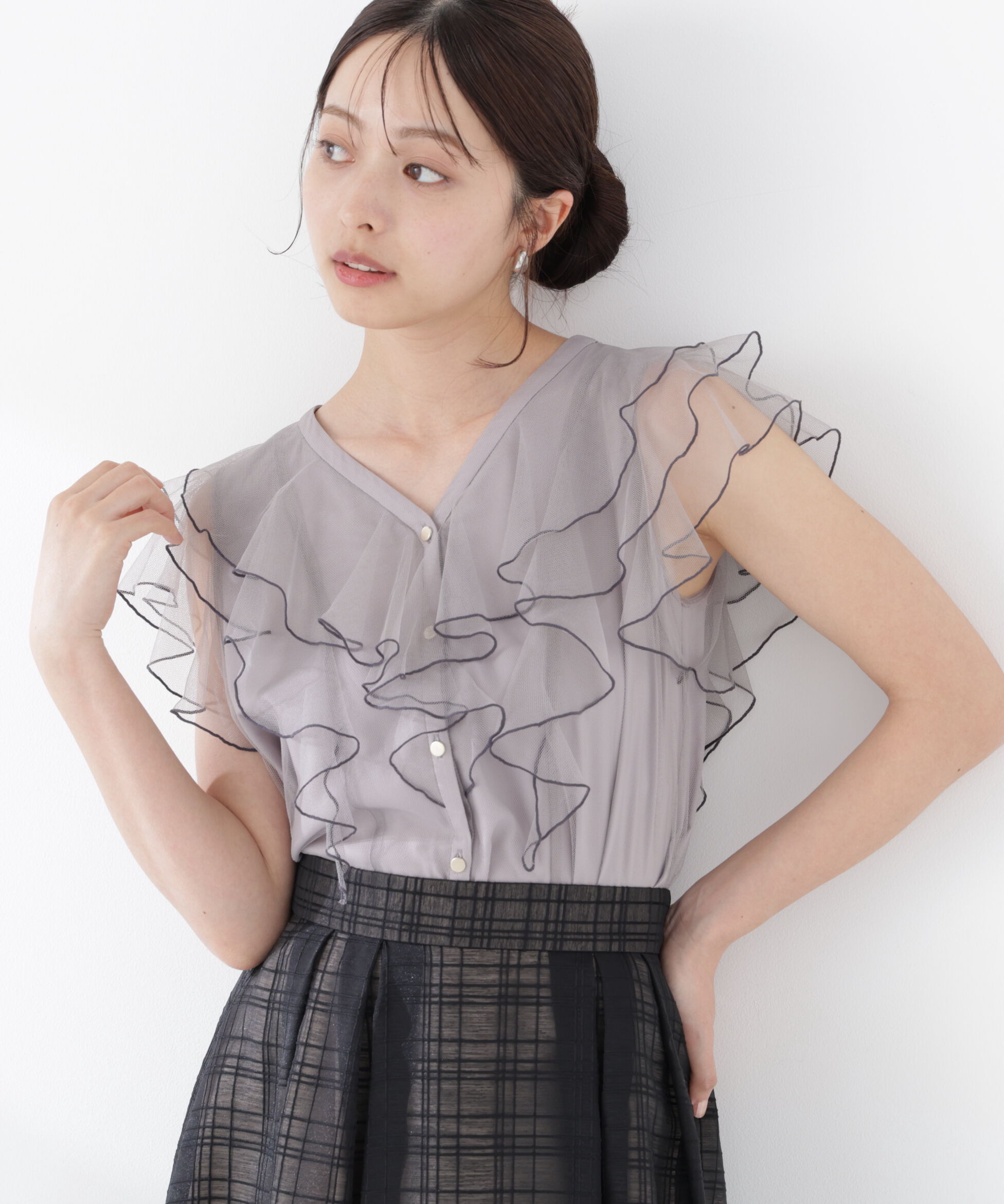 PROPORTION BODY DRESSING「チュールラッフルブラウス 26SS」|シャツ・ブラウス|