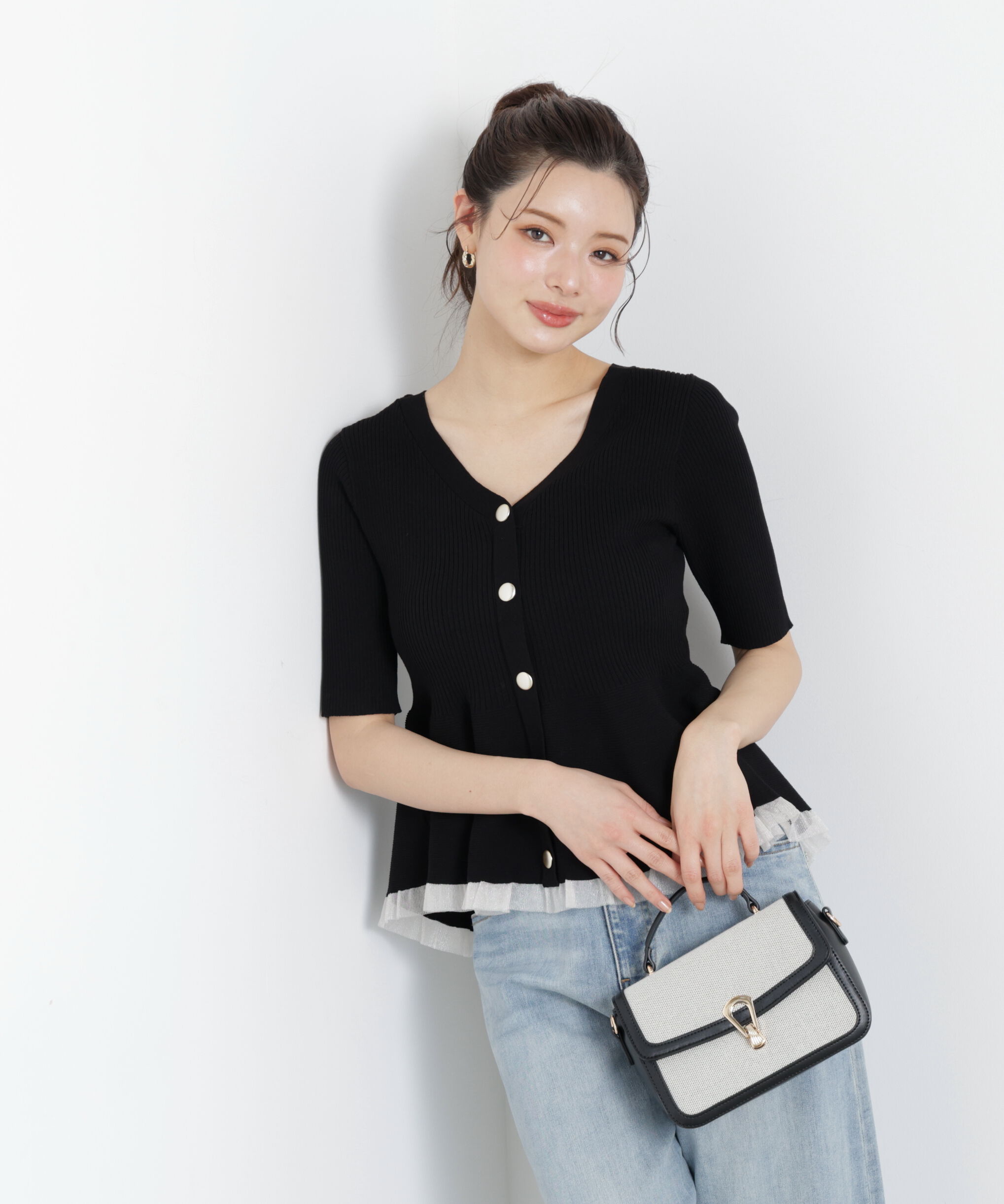PROPORTION BODY DRESSING「＜一部追加生産予約＞部分シアーペプラムニット」|ニット・セーター|