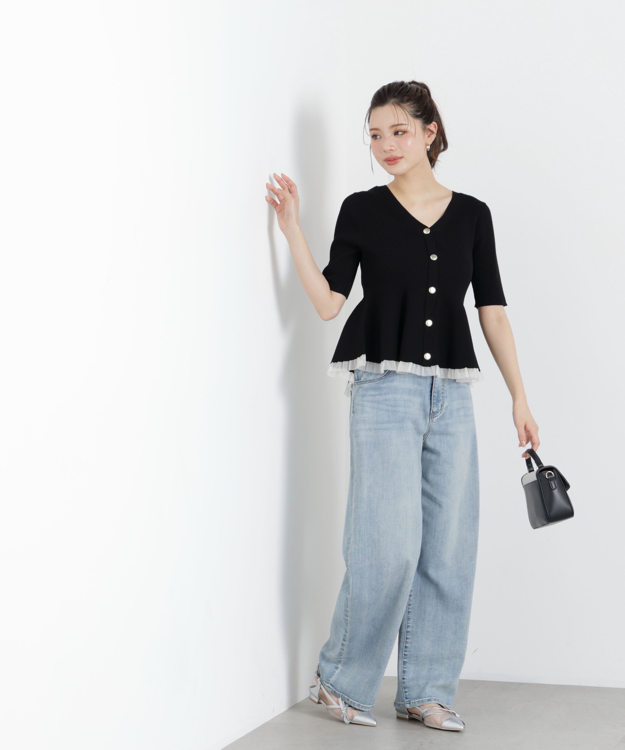 PROPORTION BODY DRESSING「＜一部追加生産予約＞部分シアーペプラムニット」|ニット・セーター|