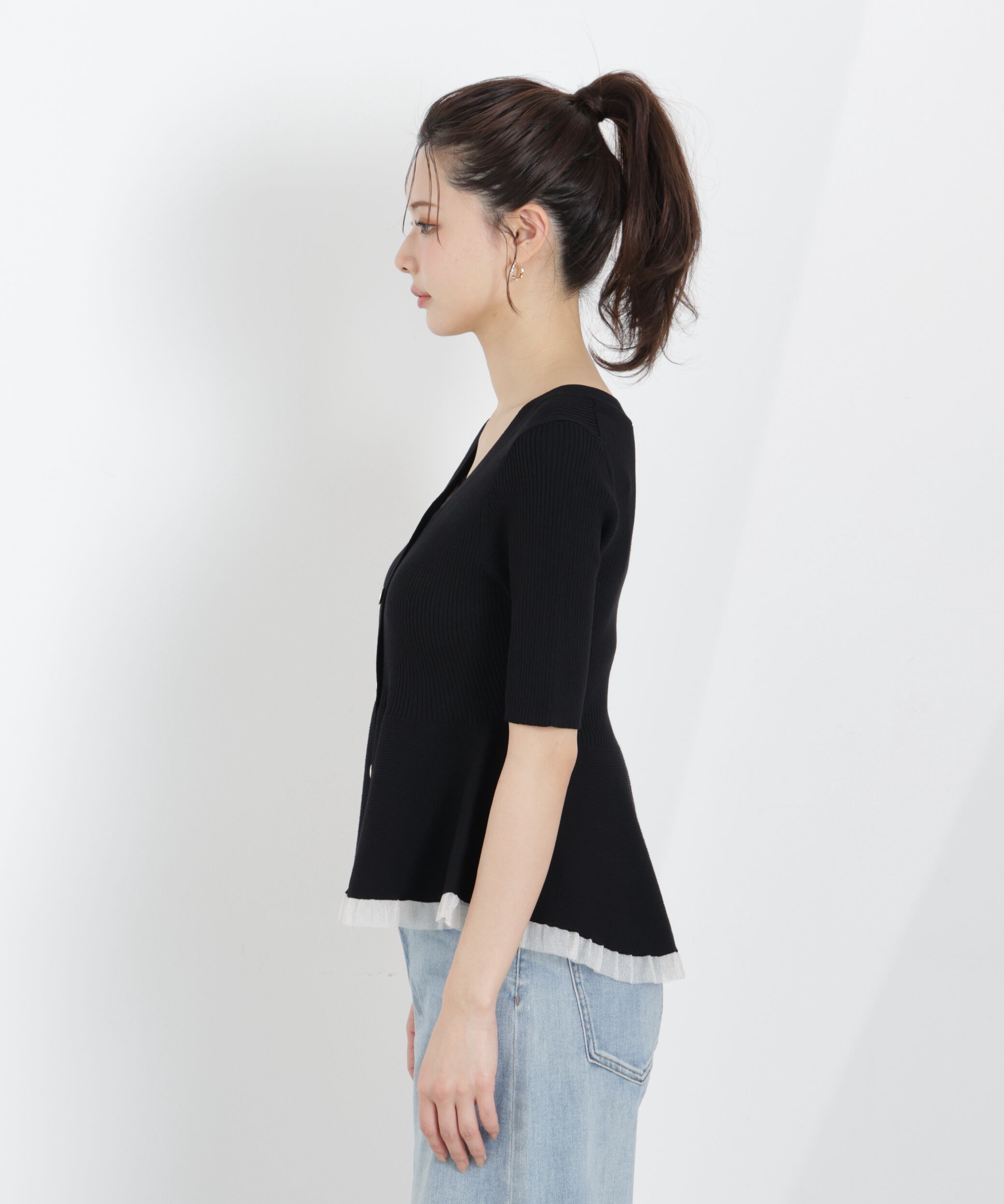 PROPORTION BODY DRESSING「＜一部追加生産予約＞部分シアーペプラムニット」|ニット・セーター|