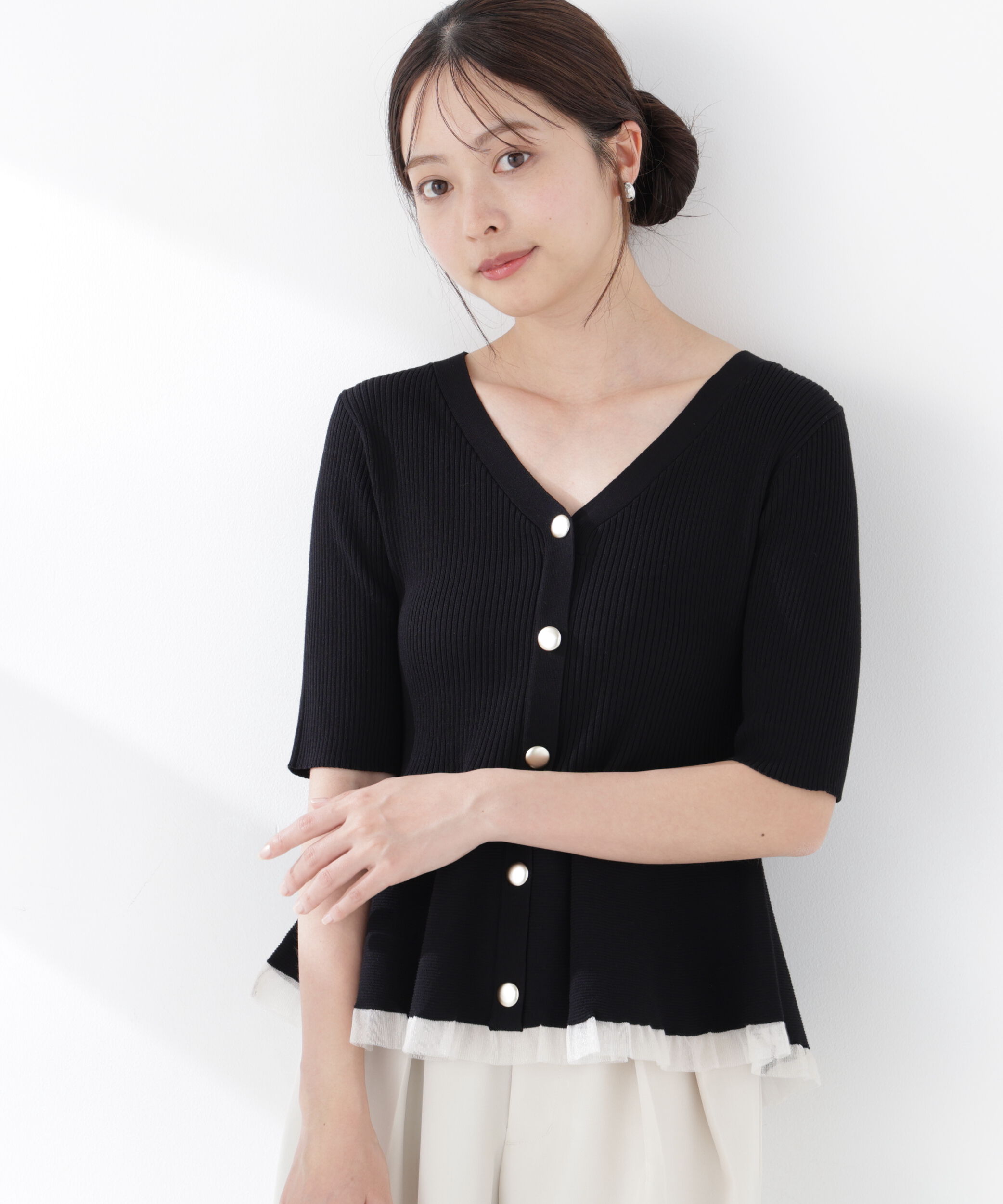 PROPORTION BODY DRESSING「＜一部追加生産予約＞部分シアーペプラムニット」|ニット・セーター|