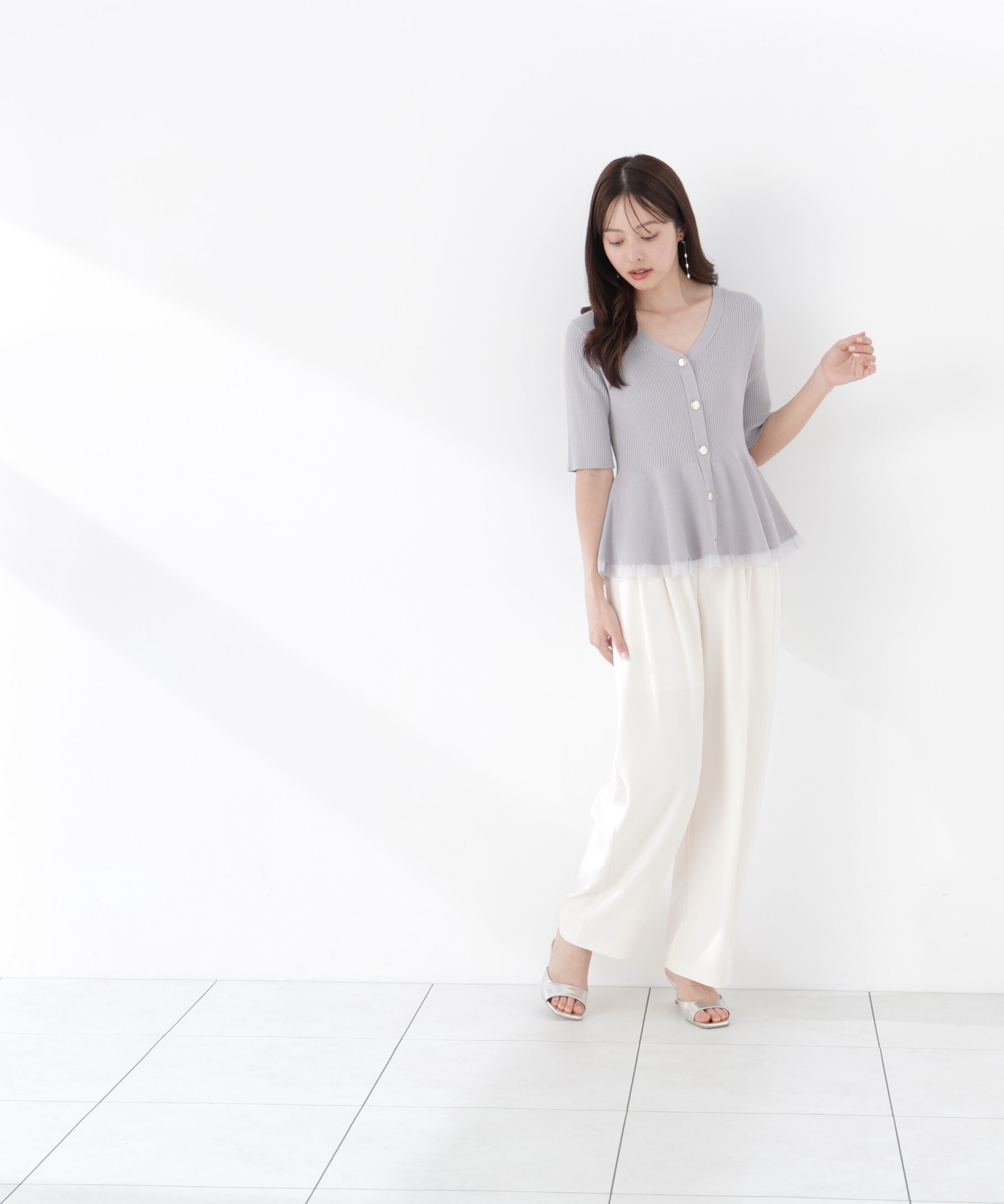 PROPORTION BODY DRESSING「＜一部追加生産予約＞部分シアーペプラムニット」|ニット・セーター|