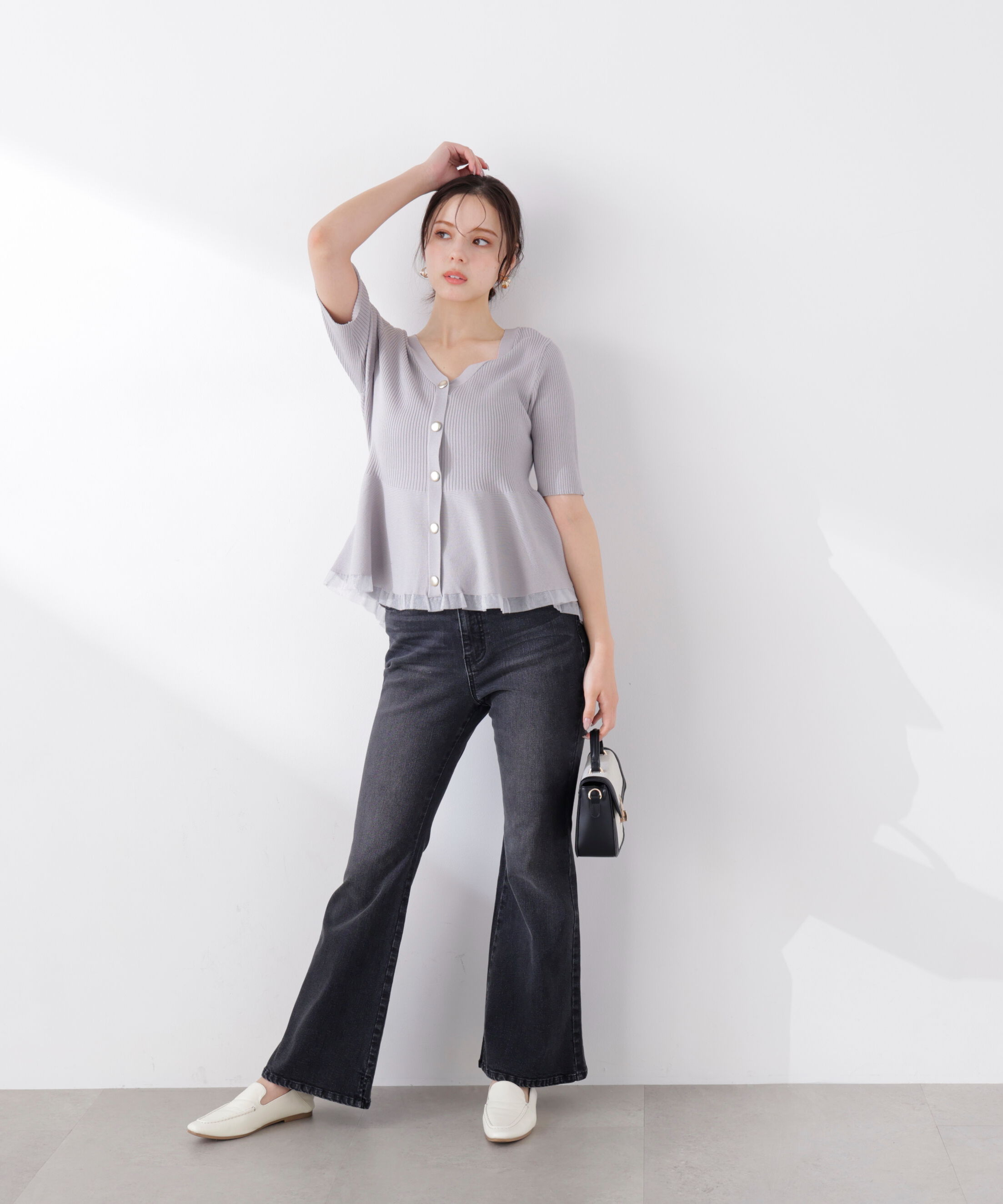 PROPORTION BODY DRESSING「＜一部追加生産予約＞部分シアーペプラムニット」|ニット・セーター|