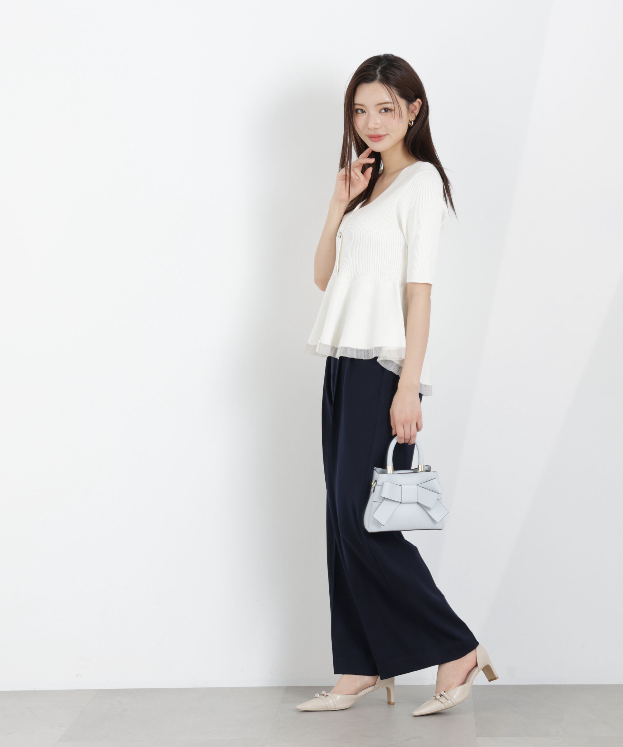 PROPORTION BODY DRESSING「＜一部追加生産予約＞部分シアーペプラムニット」|ニット・セーター|