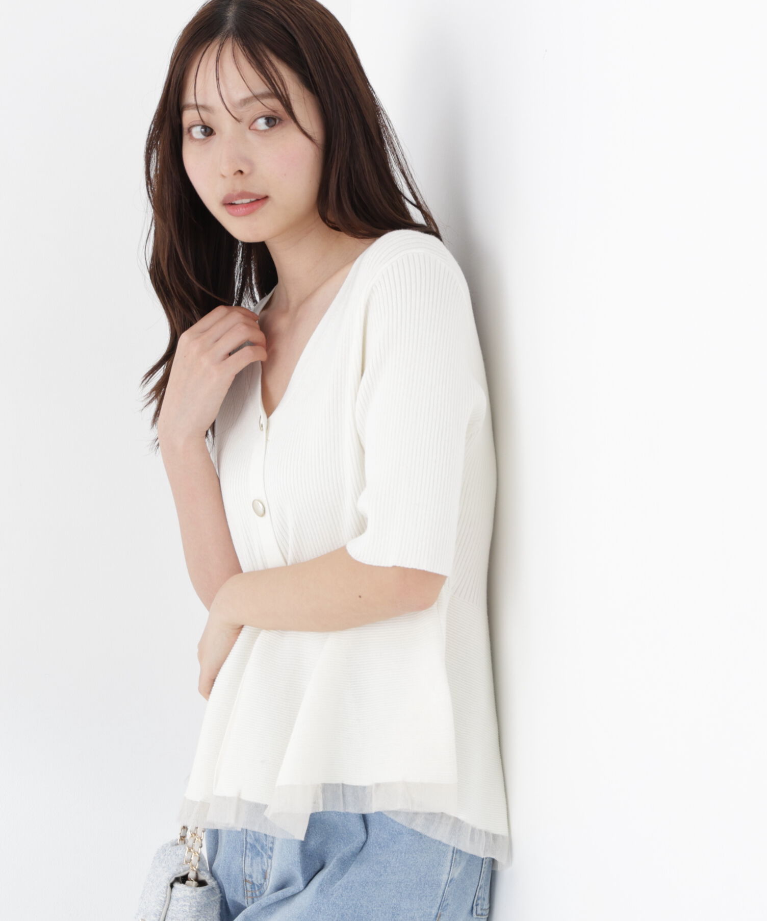 PROPORTION BODY DRESSING「＜一部追加生産予約＞部分シアーペプラムニット」|ニット・セーター|