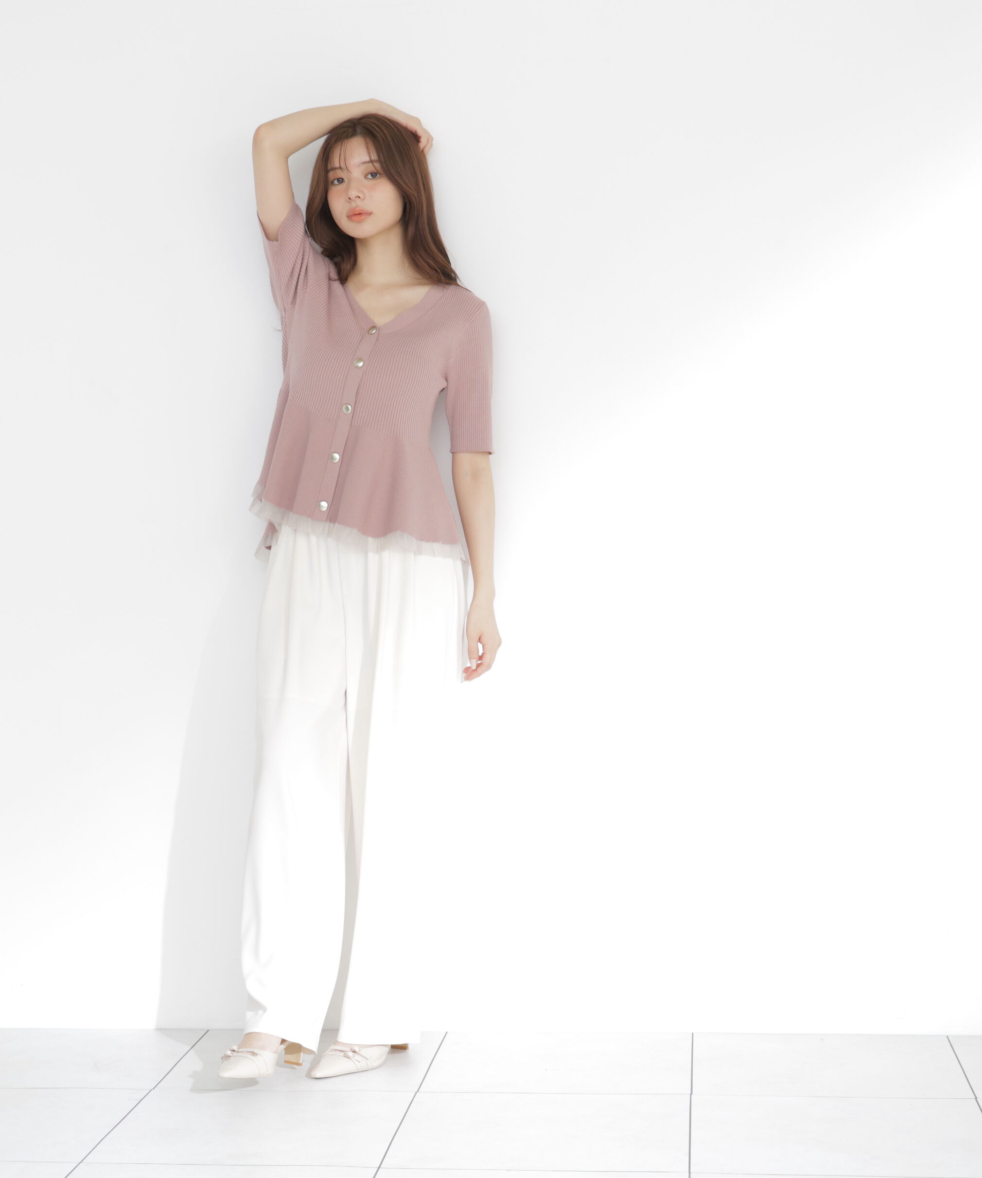 PROPORTION BODY DRESSING「＜一部追加生産予約＞部分シアーペプラムニット」|ニット・セーター|