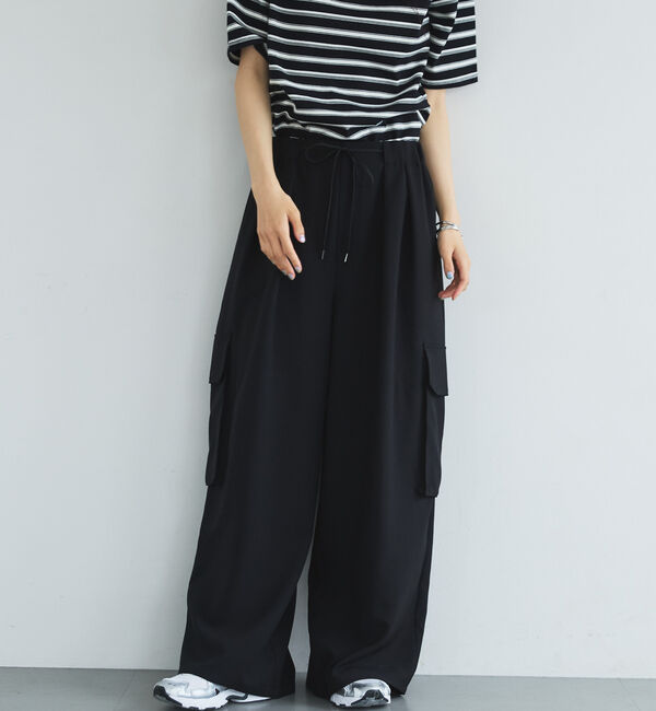 Doux archives「【ＵＶカット／防シワ／吸水速乾】タックワイドカーゴパンツ」|カーゴ|BLACK