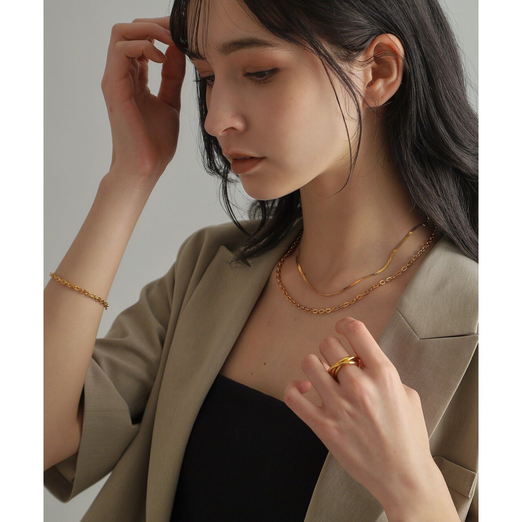 COCOSHNIK ONKITSCH「シルバー デザインチェーン フラットオーバルリンクブレスレット GP」|ブレスレット・バングル|