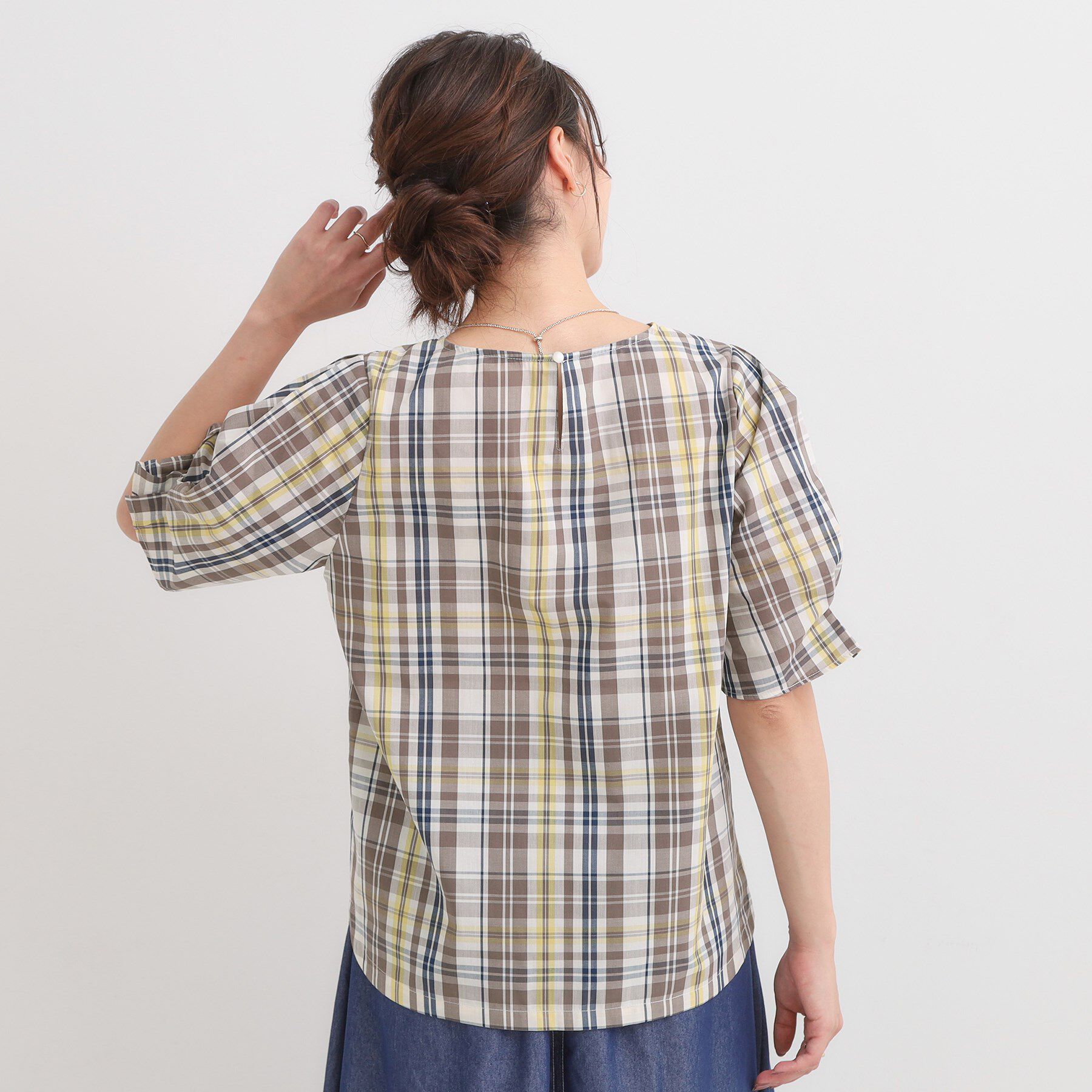 SHOO･LA･RUE「【S-LL/5分袖】お袖タックできれいに魅せる 大人のチェックブラウス」|シャツ・ブラウス|