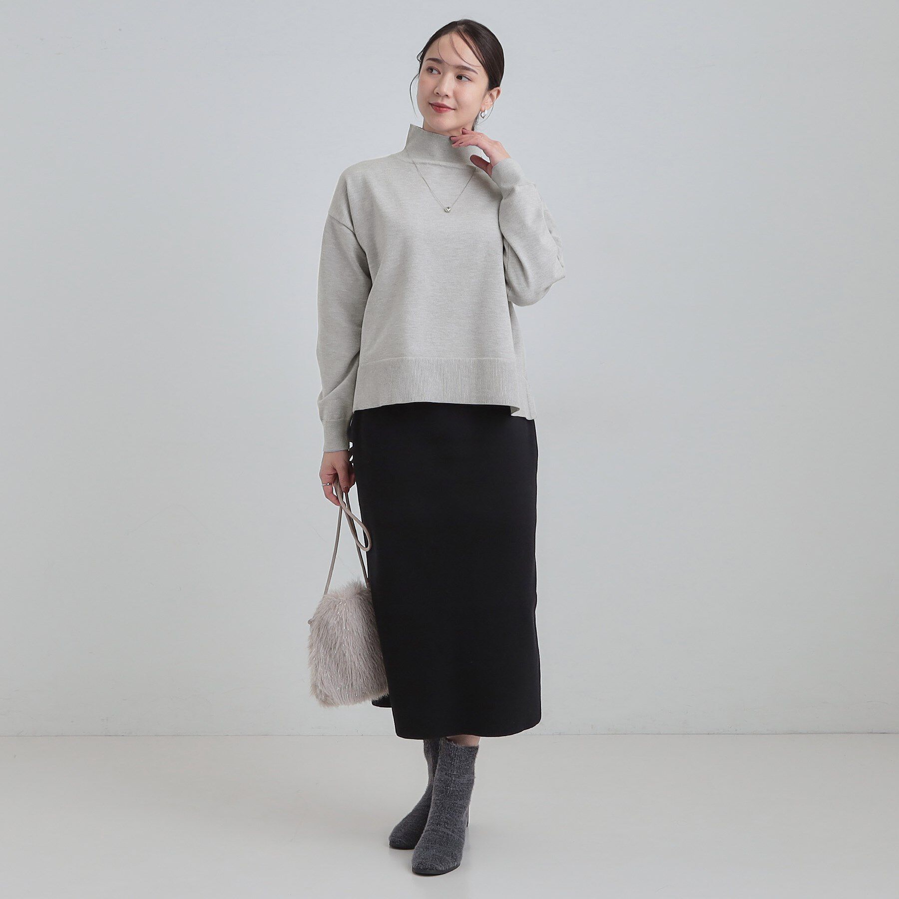 SHOO･LA･RUE「【2点セット/洗濯機可/S-LL】着回しがきく もちもちハイネックニット+裾シャツインナー」|ニット・セーター|