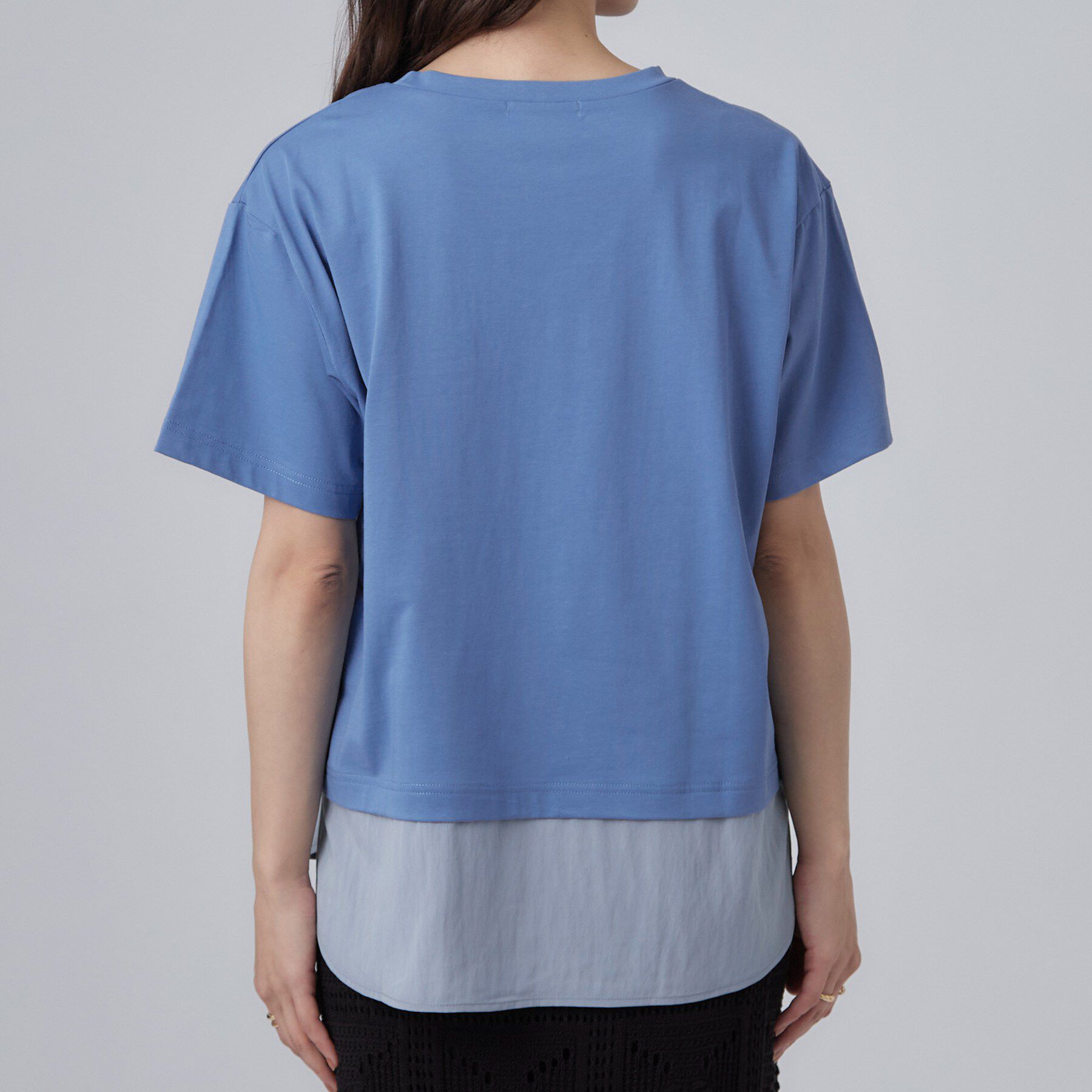 SHOO･LA･RUE「【ひんやり/体型カバー/S-LL】インせず着られる 異素材ドッキングTシャツ」|Tシャツ・カットソー|