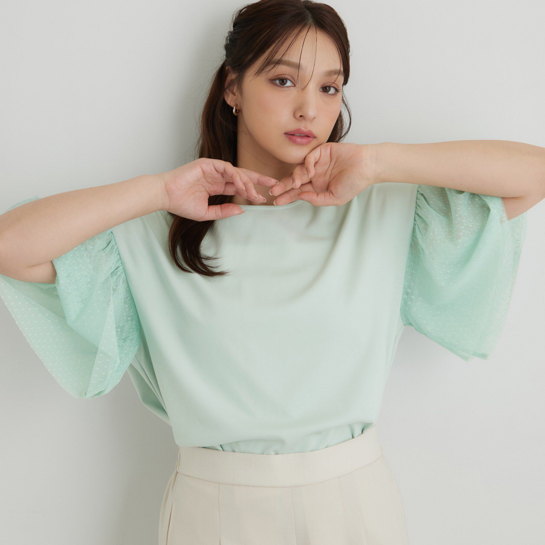 SunaUna「チュール袖カットソー」|Tシャツ・カットソー|