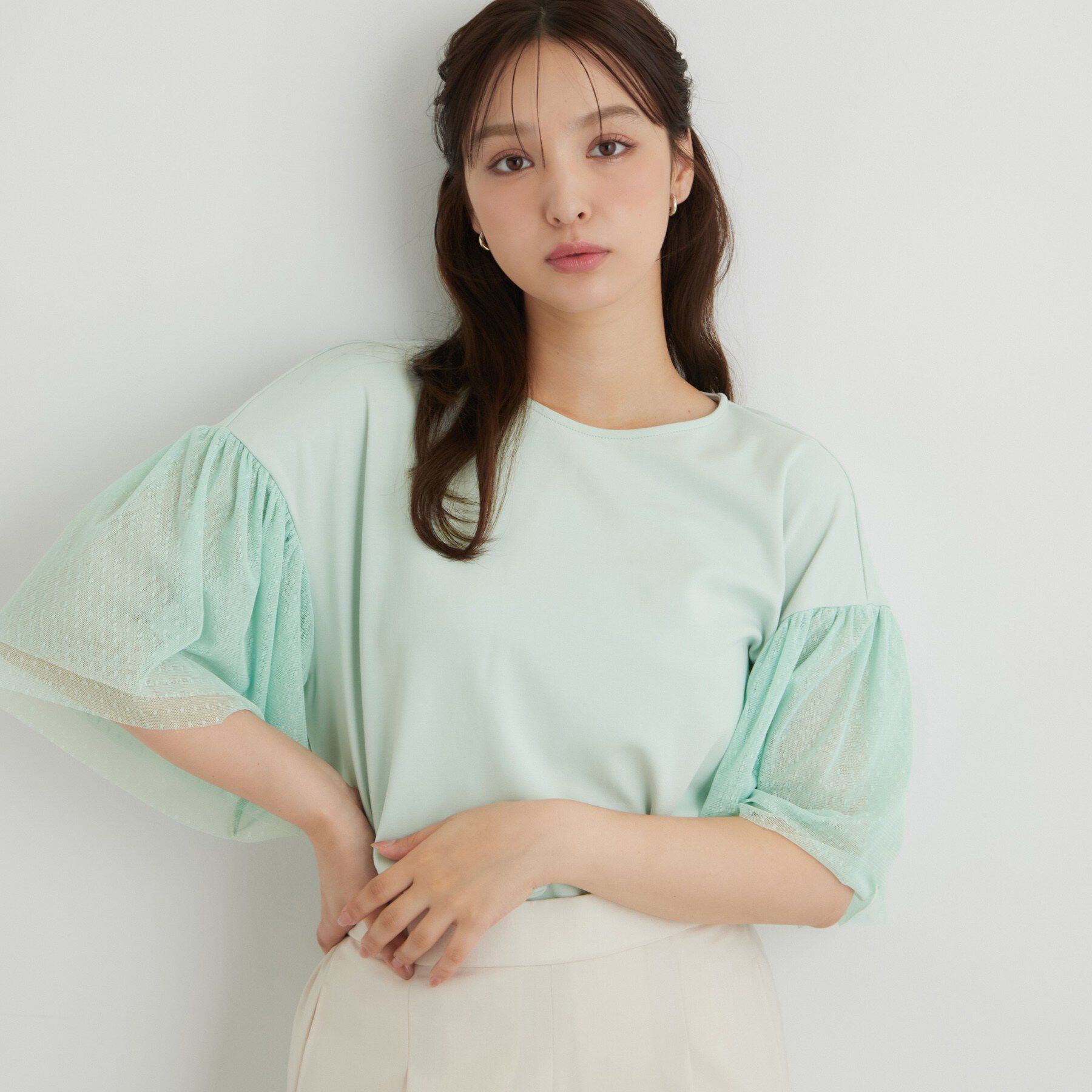 SunaUna「チュール袖カットソー」|Tシャツ・カットソー|