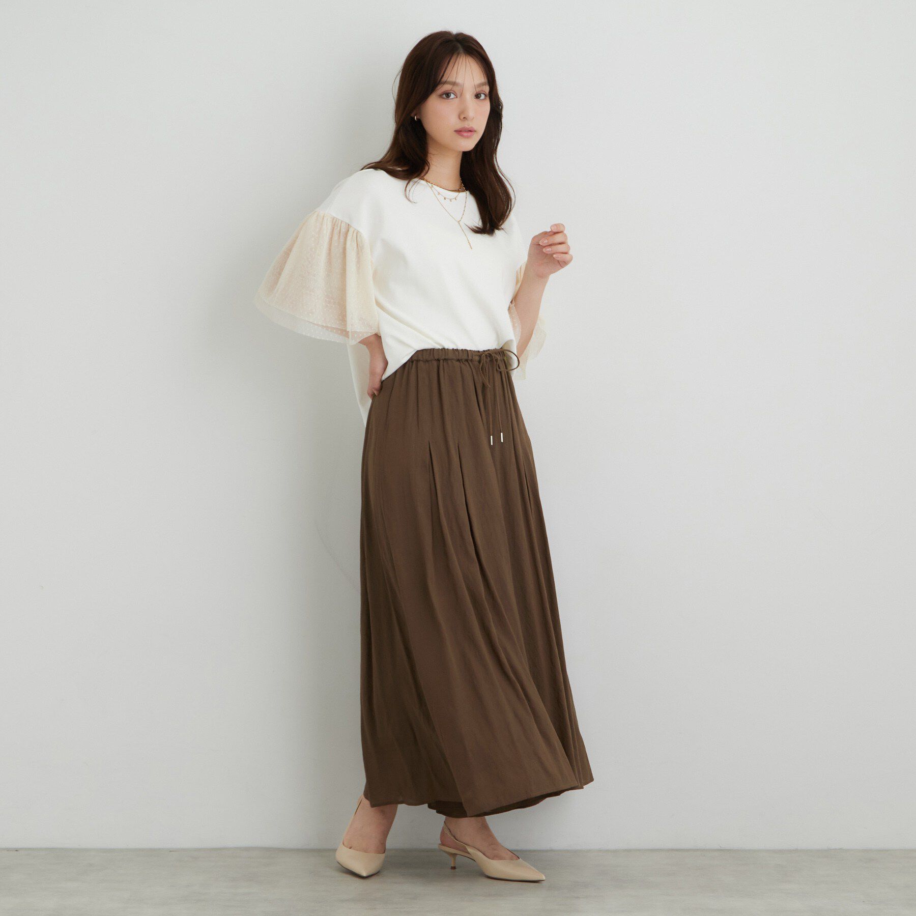 SunaUna「チュール袖カットソー」|Tシャツ・カットソー|