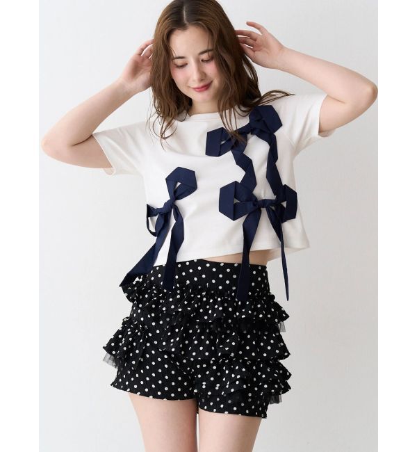 CALNAMUR「バイカラー3ＤリボンＴシャツ」|Tシャツ・カットソー|