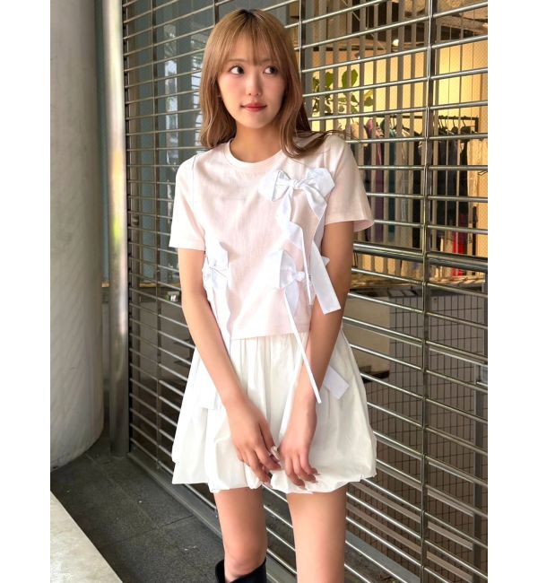 CALNAMUR「バイカラー3ＤリボンＴシャツ」|Tシャツ・カットソー|