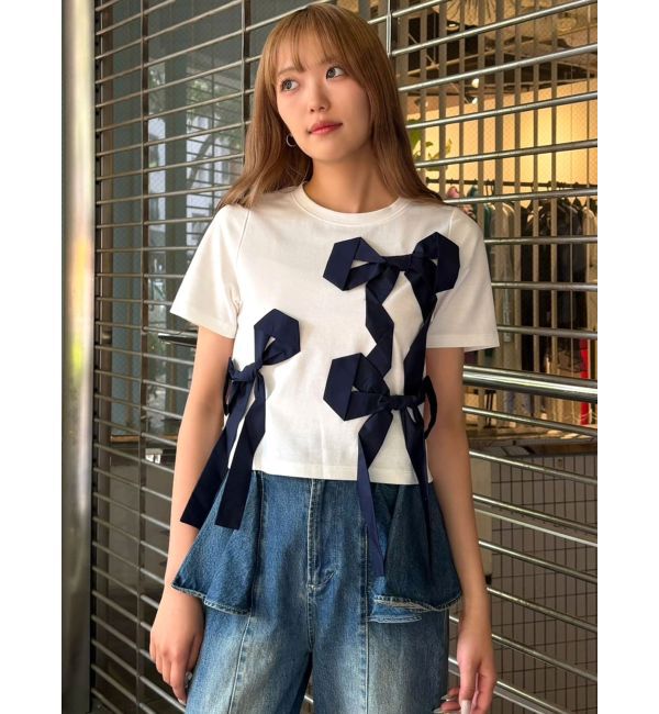 CALNAMUR「バイカラー3ＤリボンＴシャツ」|Tシャツ・カットソー|