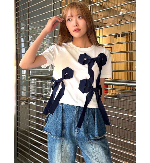 CALNAMUR「バイカラー3ＤリボンＴシャツ」|Tシャツ・カットソー|