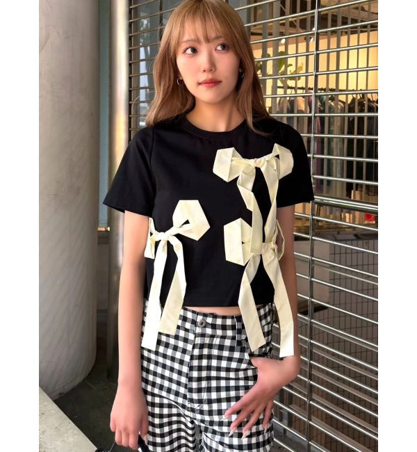 CALNAMUR「バイカラー3ＤリボンＴシャツ」|Tシャツ・カットソー|