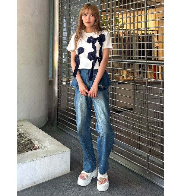 CALNAMUR「バイカラー3ＤリボンＴシャツ」|Tシャツ・カットソー|