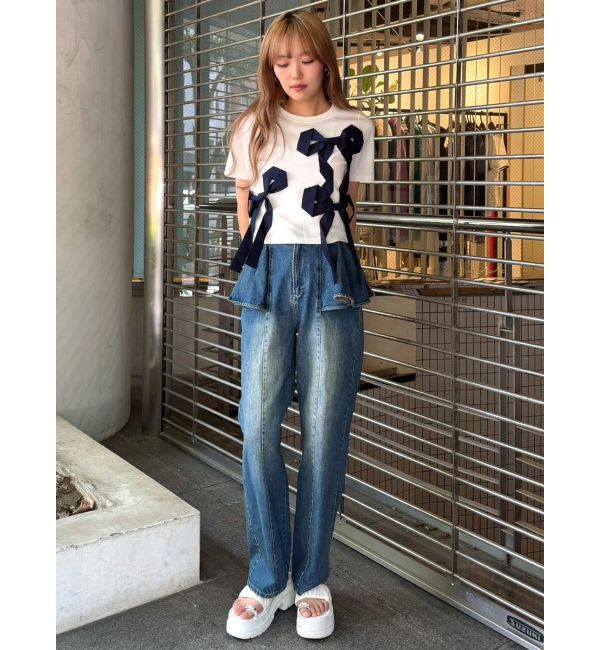 CALNAMUR「バイカラー3ＤリボンＴシャツ」|Tシャツ・カットソー|