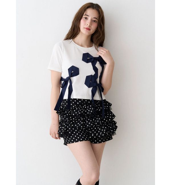 CALNAMUR「バイカラー3ＤリボンＴシャツ」|Tシャツ・カットソー|