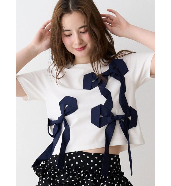 CALNAMUR「バイカラー3ＤリボンＴシャツ」|Tシャツ・カットソー|