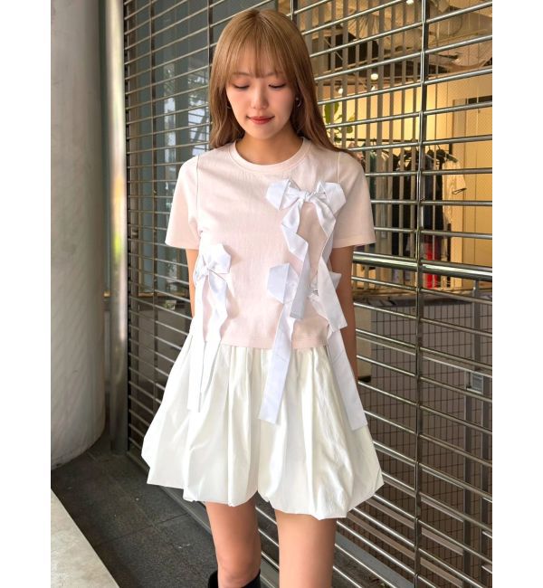 CALNAMUR「バイカラー3ＤリボンＴシャツ」|Tシャツ・カットソー|ピンク