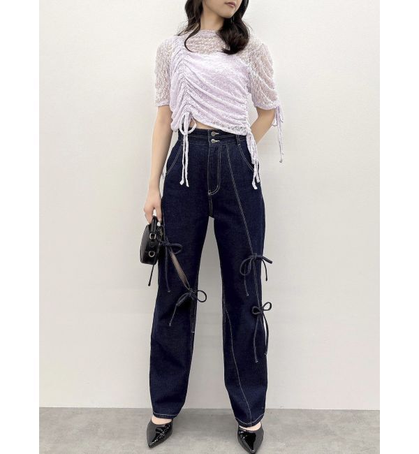 dazzlin「ギャザーリボンレーストップス」|Tシャツ・カットソー|