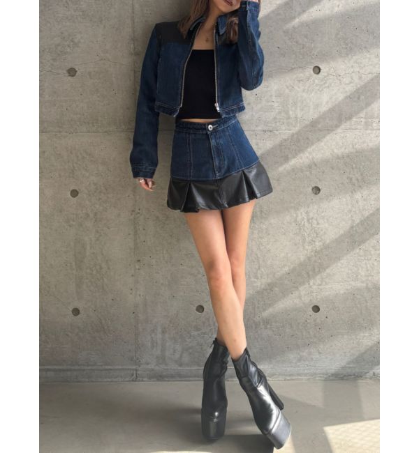 GYDA「【TINY】フェイクレザードッキングデニムスカートライクショートパンツ」|スカート|