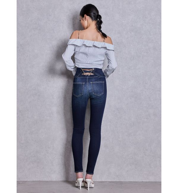 GYDA「ハイウエストボタンBACKカーブクロスGYDA chainスキニーデニムパンツ」|デニム|