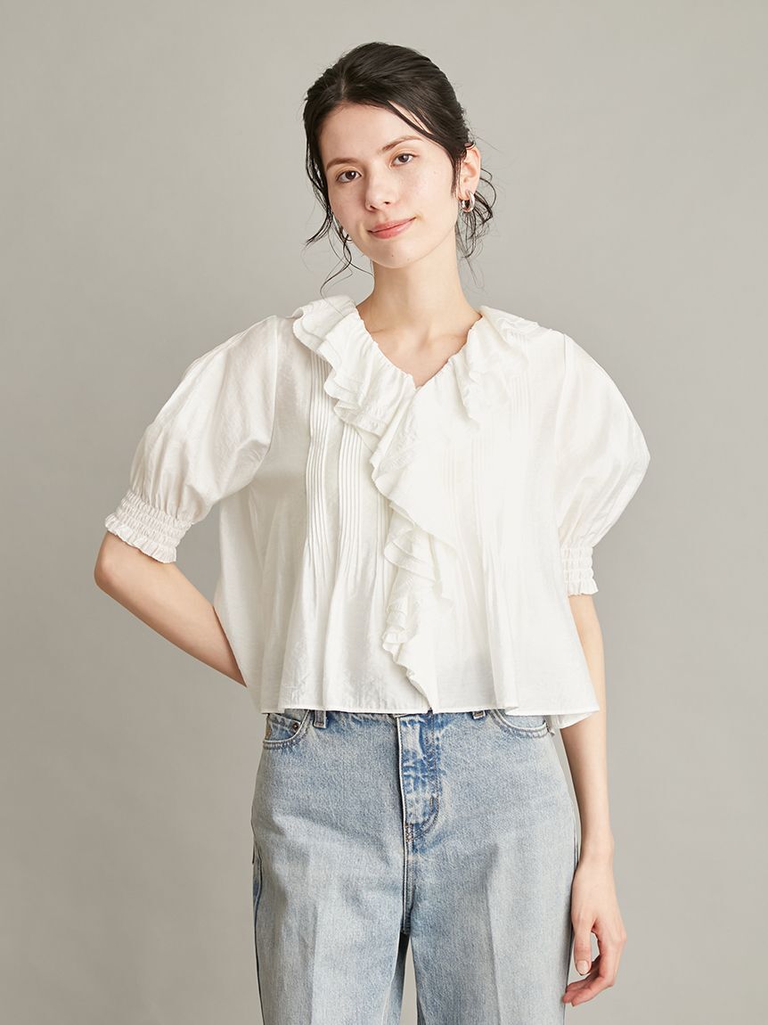 Mila Owen「【ウォッシャブル】ラッフルカラーブラウス」|シャツ・ブラウス|WHT