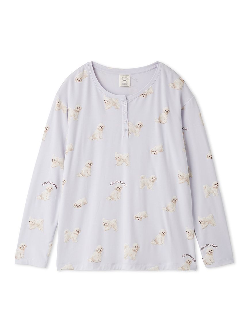 gelato pique「【接触冷感】【UVカット】お散歩ドッグ柄ヘンリーネックプルオーバー」|ルームウェア|