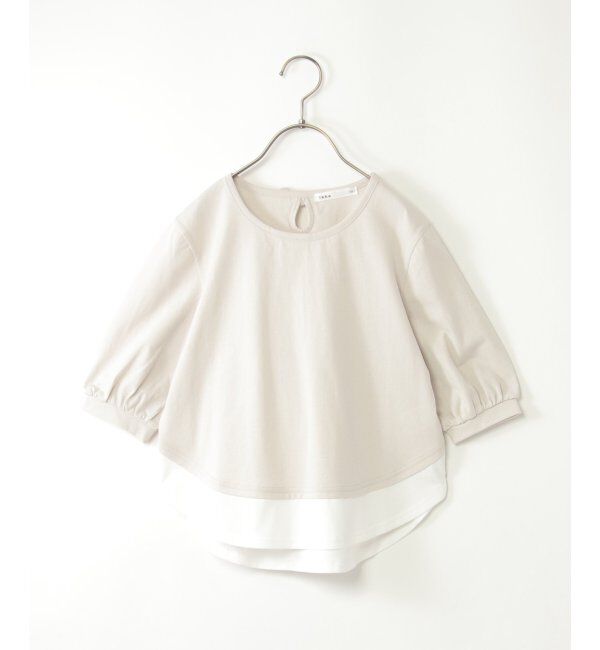 ikka kids「【親子おそろい】梨地裾レイヤー5分袖プルオーバー（120~160cm）」|Tシャツ・カットソー|ライトグレー