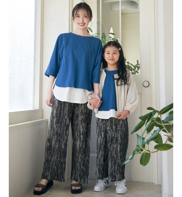 ikka kids「【親子おそろい】梨地裾レイヤー5分袖プルオーバー（120~160cm）」|Tシャツ・カットソー|