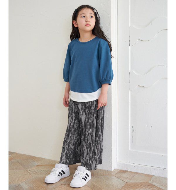 ikka kids「【親子おそろい】梨地裾レイヤー5分袖プルオーバー（120~160cm）」|Tシャツ・カットソー|