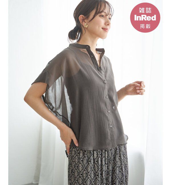 ikka「【雑誌InRed6月号掲載】コットンライクシアードルマンブラウス」|シャツ・ブラウス|チャコール