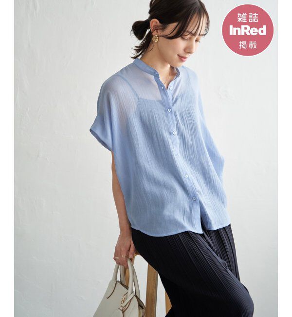 ikka「【雑誌InRed6月号掲載】コットンライクシアードルマンブラウス」|シャツ・ブラウス|ブルー