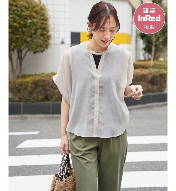 ikka「【雑誌InRed6月号掲載】コットンライクシアードルマンブラウス」|シャツ・ブラウス|グレージュ