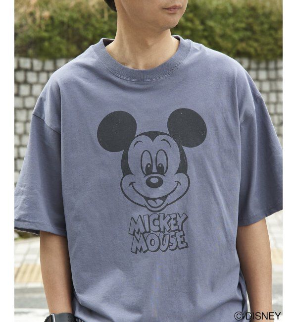 VENCE share style「Mickey Mouse ミッキーマウス USED風フェイスプリントTシャツ」|Tシャツ・カットソー|ダークブルー