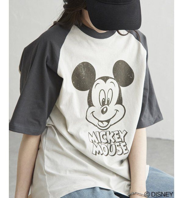 VENCE share style「Mickey Mouse ミッキーマウス USED風フェイスプリントTシャツ」|Tシャツ・カットソー|アイボリー