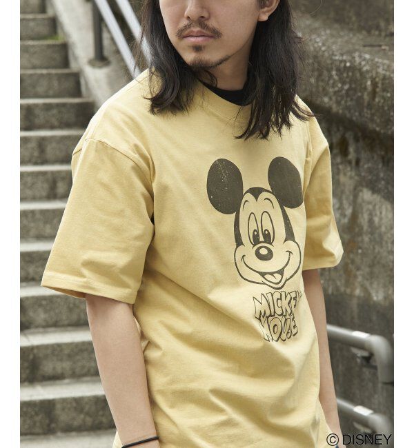 VENCE share style「Mickey Mouse ミッキーマウス USED風フェイスプリントTシャツ」|Tシャツ・カットソー|