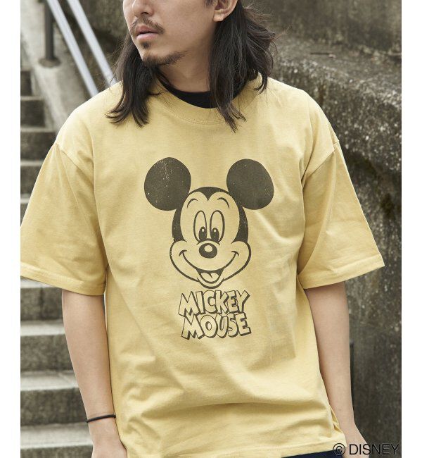 VENCE share style「Mickey Mouse ミッキーマウス USED風フェイスプリントTシャツ」|Tシャツ・カットソー|