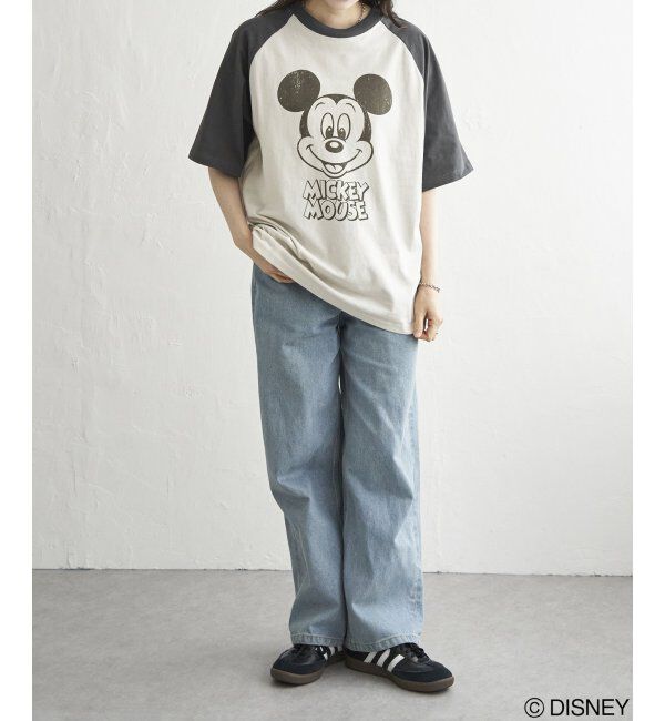 VENCE share style「Mickey Mouse ミッキーマウス USED風フェイスプリントTシャツ」|Tシャツ・カットソー|