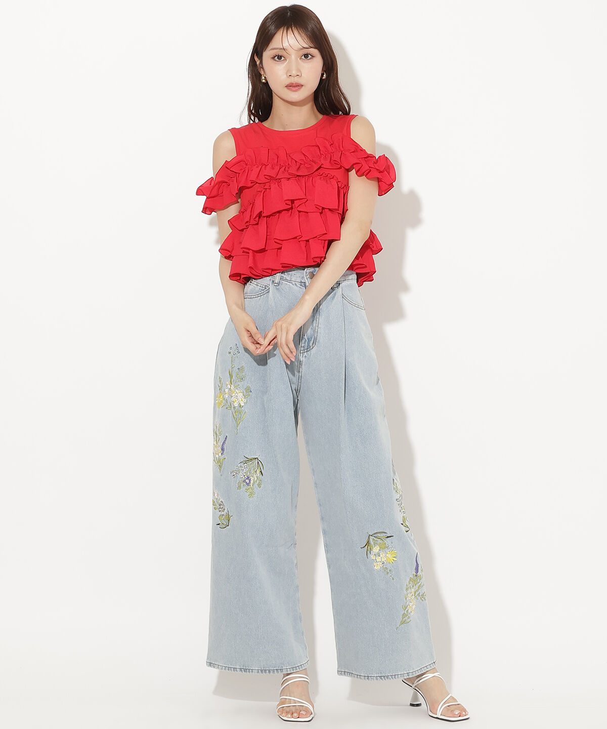 アンドクチュール「ティアードフリルコンビノースリーブＴシャツ」|Tシャツ・カットソー|