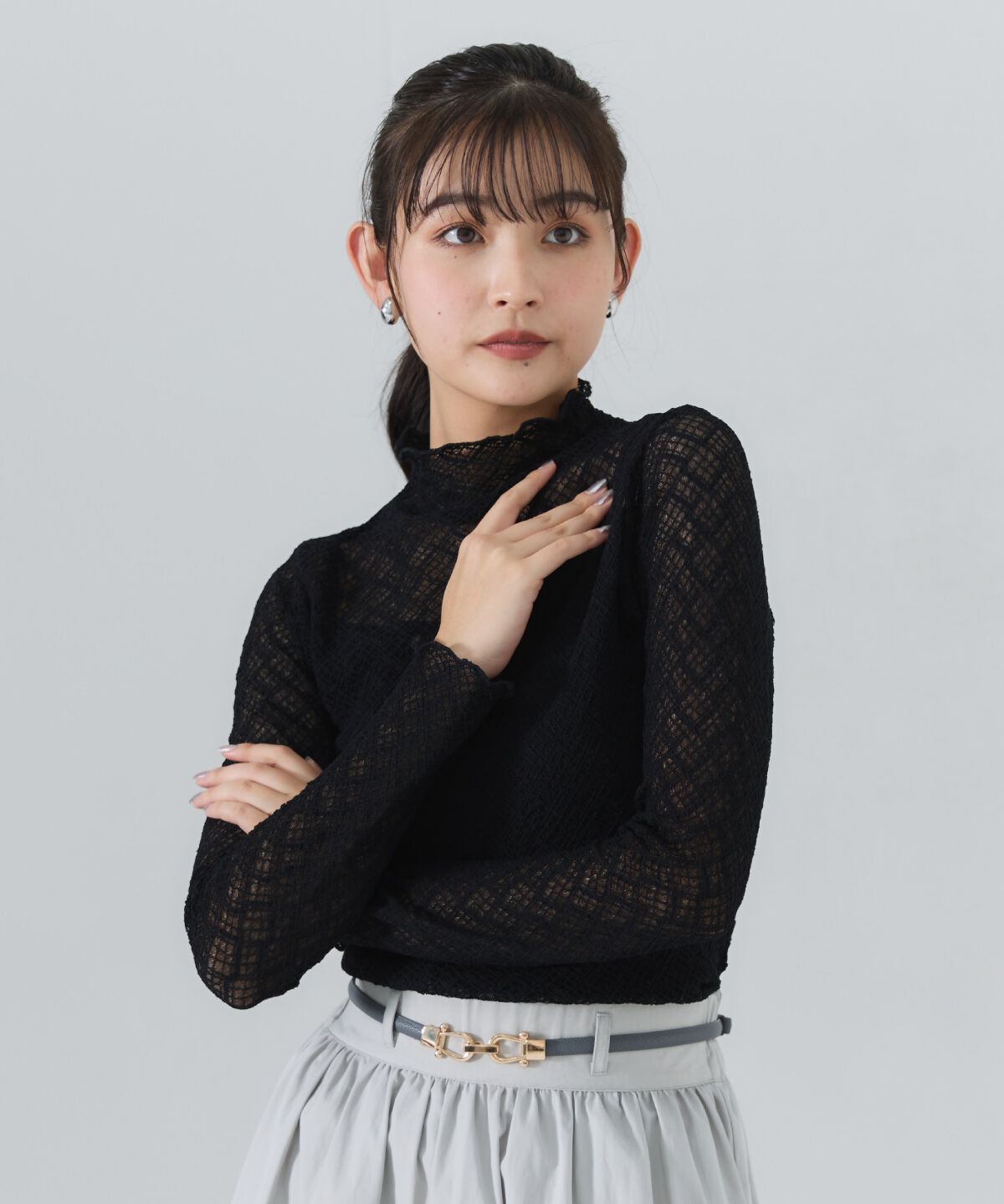 REDYAZEL「チェックレースハイネックトップス」|Tシャツ・カットソー|